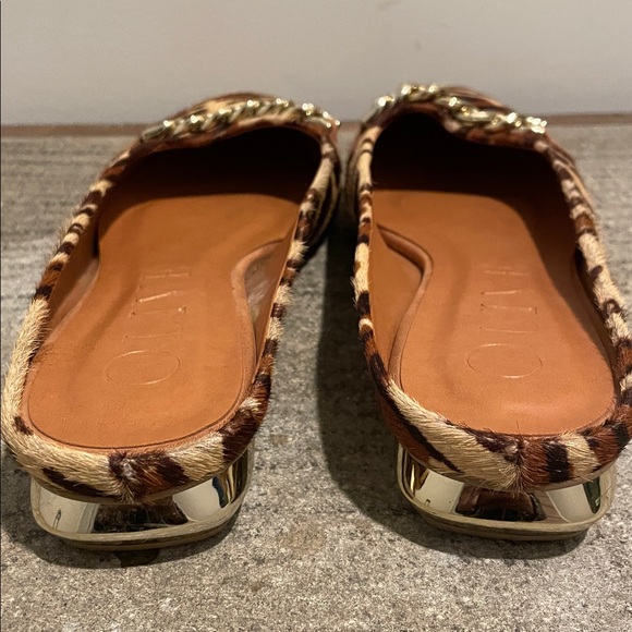 Olive Leopard Print Mules Flats Size7 Calf Hair Textured Upper Styled Clmfort - Picture 8 of 13